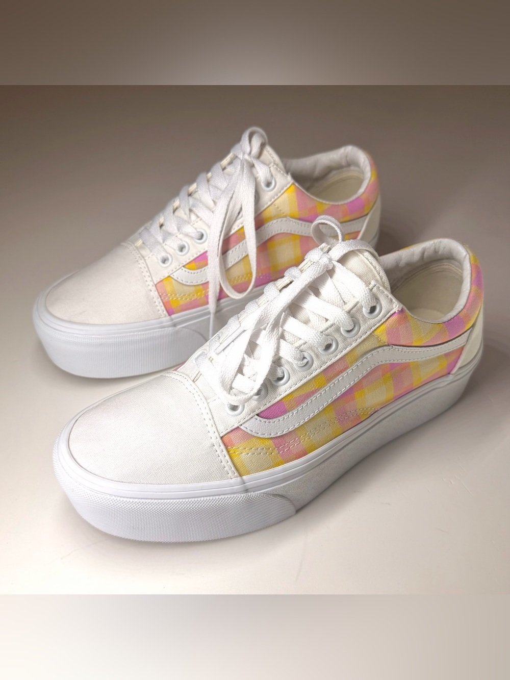 Vans Women’s Old Skool Stackform Pastel Pink Plaid Platform sneakers Size- 9.5 - Picture 6 of 9
